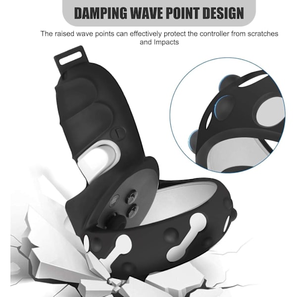 (Svart) Oculus Quest 2 Touch Controller Full Protective Cover med silikonring, Anti-Drop Protective Cover Accessory med justerbar handrem