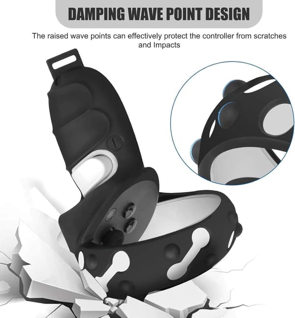 (Svart) Oculus Quest 2 Touch Controller Full Protective Cover med silikonring, Anti-Drop Protective Cover Accessory med justerbar håndstropp