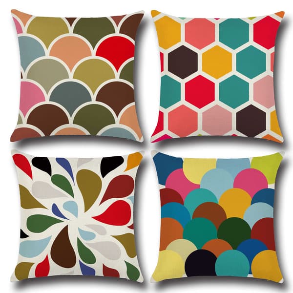 4-pack, 45x45cm, Kuddfodral Växtblad Geometrisk Mönster