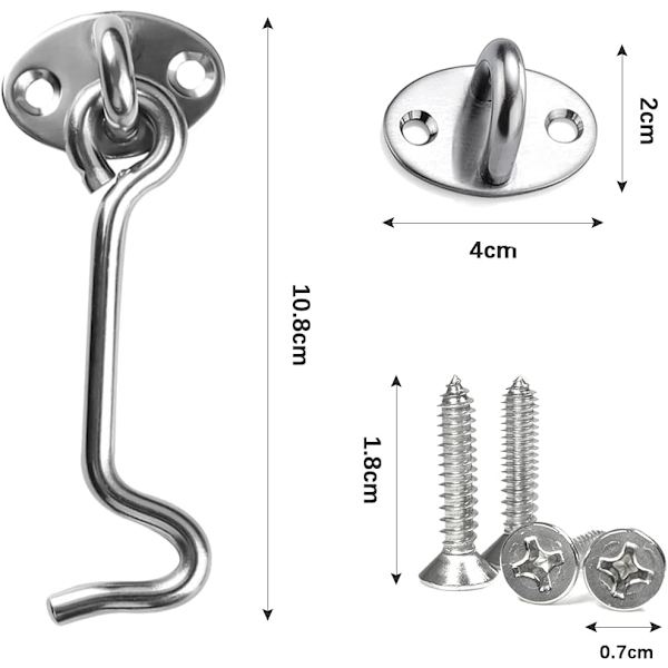 4 stycken portlås, dörrlås krok, 4 tum rostfritt stål dörrlås, grindlås för lås ladugårdsdörr badrumsfönster skjutdörr (Silver)