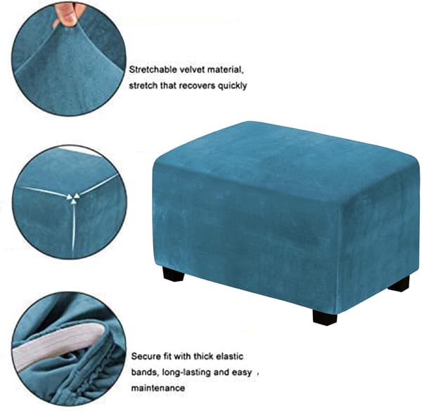 (Påfågelblå) Stretch Pouf-överdrag Sammet Ottoman-överdrag Rektangel
