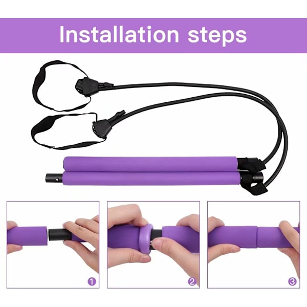 Purppura - 1-osainen Pilates-tankosetti vastusnauhalla, säädettävä