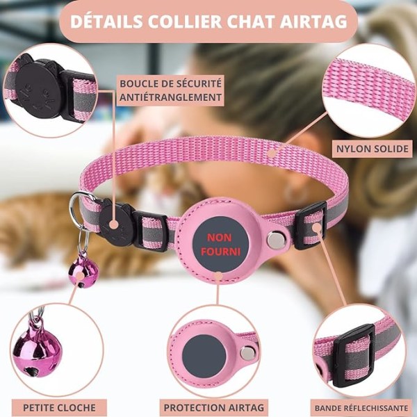AirTag Cat Collar (ROSA), tillbehör kompatibelt med Apple AirTag（A