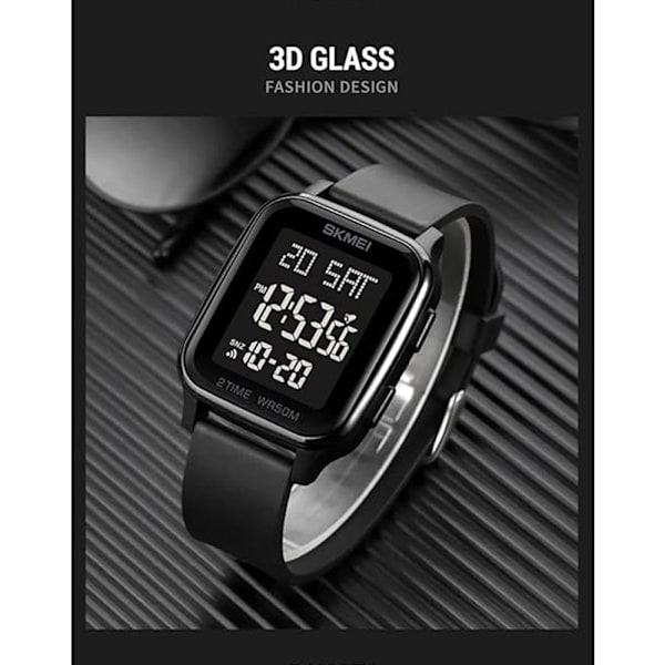 Afslappet Digital Multifunktionelt Armbåndsur med Nedtællingstimer og LED-lys 50M Vandafvisende (Black)