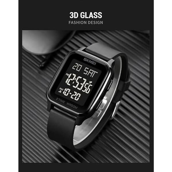 Avslappet digitalt multifunksjons armbåndsur med nedtellingstimer og LED-lys, 50 meter vanntett (Black)