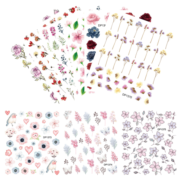 Flower Nail Stickers Nail Art 3 Sheets Selvklebende Nail Sticke