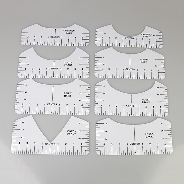T-shirt lineal guide, 8 stykker høj præcision T-shirt justering lineal