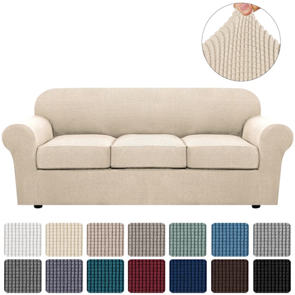4-delars Soffaöverdrag för 3-kuddes Soffa, Soffaöverdrag, Mjuk Soffaöverdrag (Biscotti Beige)