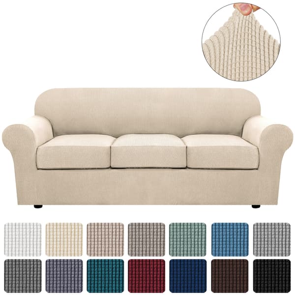 4-delers Sofadeksel for 3-seters Sofa, Sofa Trekk Myk Sofa Deksel (Biscotti Beige)
