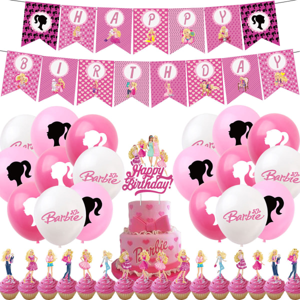 Barbie dekorasjonssett 42 deler, ballonger med Barbie-tema, bar