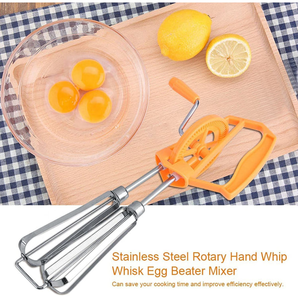 Orange-håndblender, rustfrit stål roterende piskeris, manuel Stainl