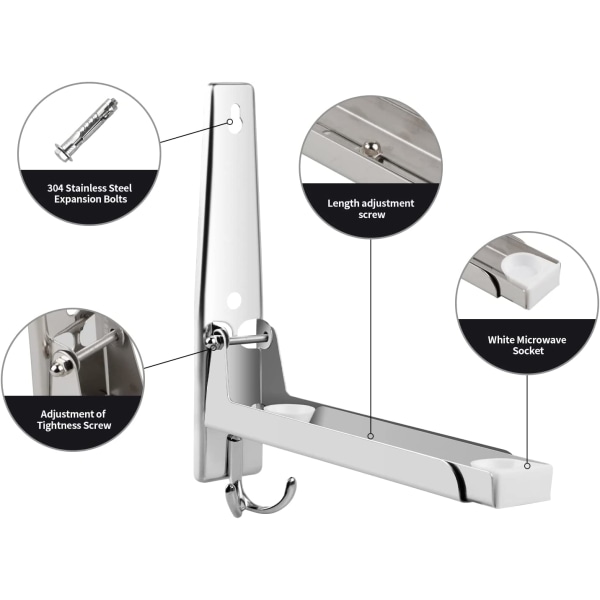 Mikrobølgevægbeslag, 304 rustfrit stål, med krog, foldbart