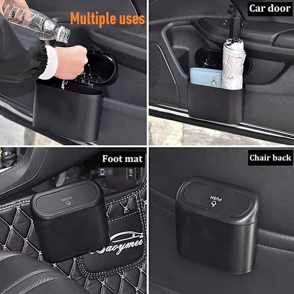 Musta-pieni roskakori autoon, roskakori autoon kannella, vedenpitävä auto