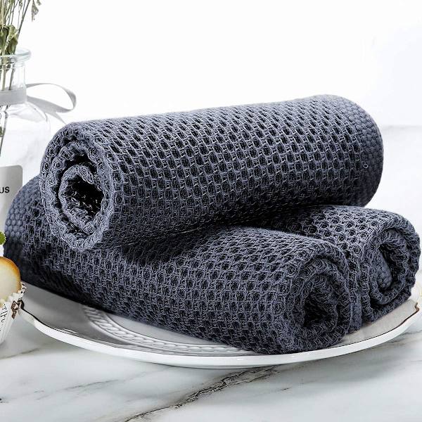 Sett med 6 mørkegrå kjøkkenhåndklær, sett med bomullstehåndklær Torchons 33x33 cm