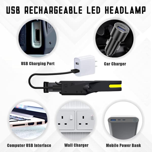 LED Oppladbar Hodelykt Kraftig Hodelykt Vanntett USB 120