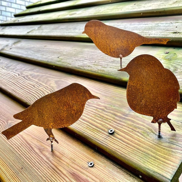Fugler for tre - Metallhagedekorasjon - Naturlig rustpatina