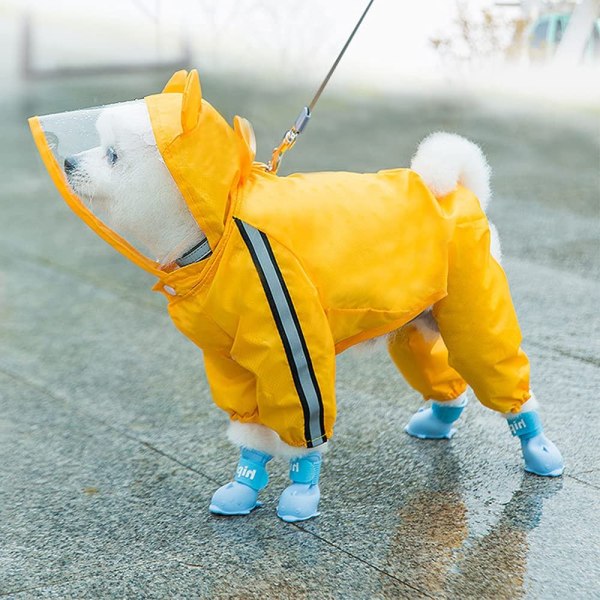 Regnfrakk til kjæledyr, regnjakke for hunder med refleksstrimler, pustende