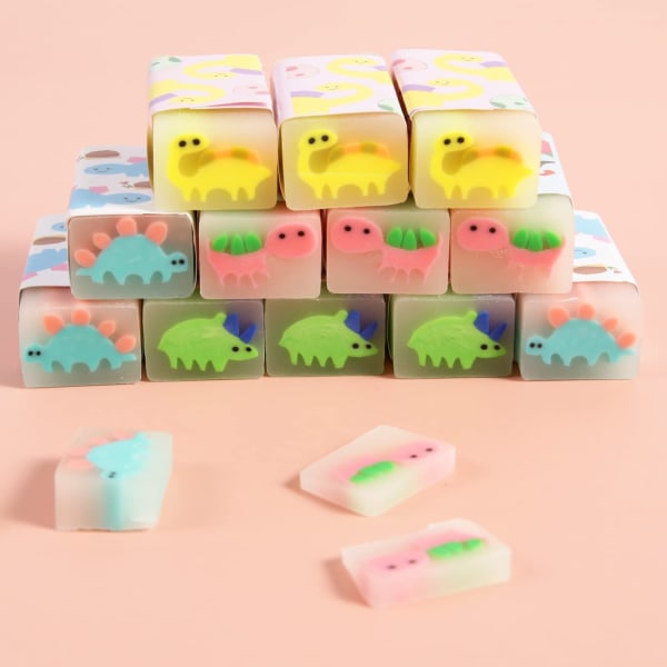 12 kappaletta uutuuspyyhkeitä Kawaii Cute Kids Dinosaur Eraser käytetty