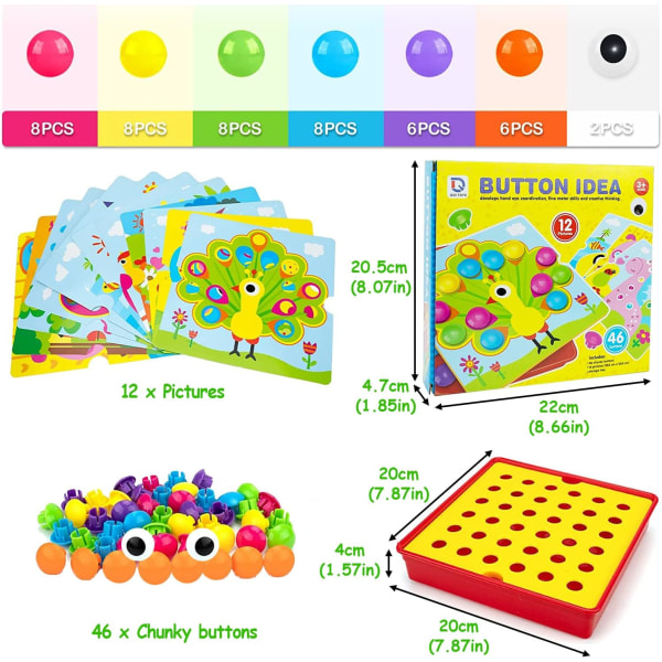 Mosaikkleker - 12 kort og 46 knapper (skogsdyr), barn