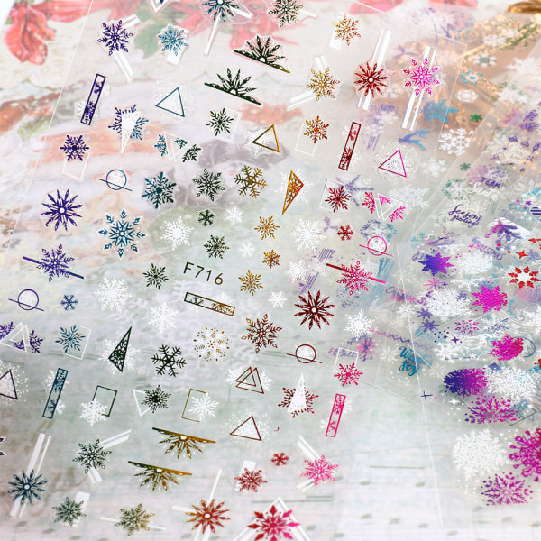 Christmas Nail Art Stickers 16 Sheets Decals Selvklebende DIY N
