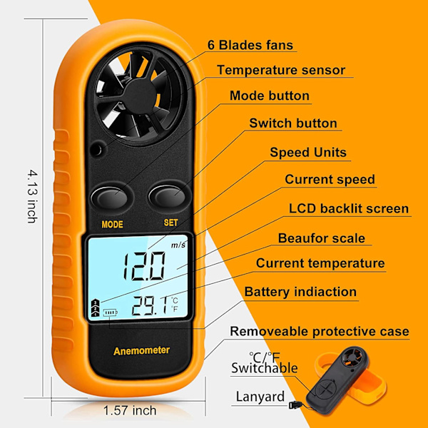 Håndholdt anemometer, lett digital vindmåler,