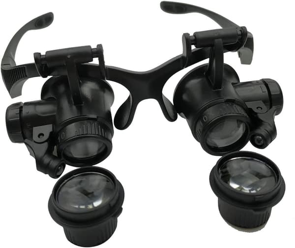 Forstørrelsesglass med 2 LED-lys, 8 avtakbare linser, hode
