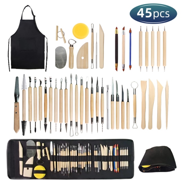 Set 45 savenveistotyökalua, keramiikkaa ja savimallinnustyökaluja