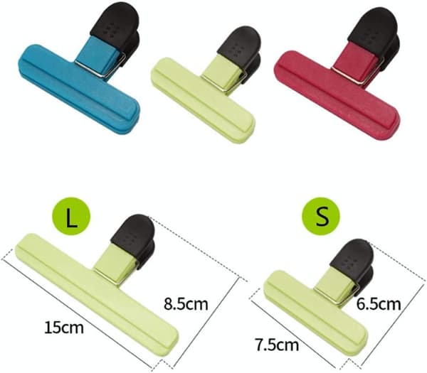 Bag Clips, 6 stk. matposeklips 3 farger 2 størrelser plastmat B
