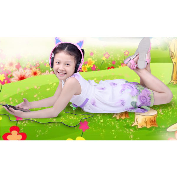 Børnehøretelefoner, 2 i 1 Cat/Rabbit Ear Headset In-Ear hovedtelefoner L