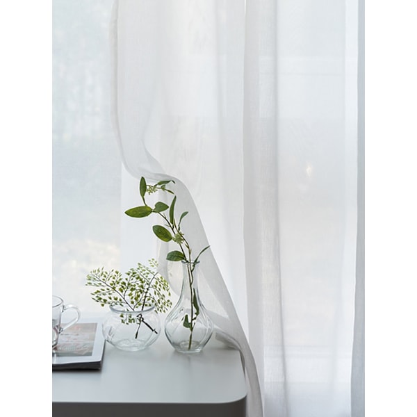 Hvit Voile Gardin - 134 cm B x 210 H, Hvit, 2 Stykker
