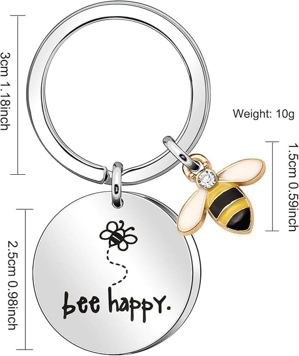 Dame Nøglering \"Bee Happy\" Nøglering Nøglekæde (Sølv), Gave til