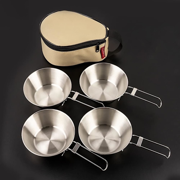 4 st Rostfria 300ml Skålar för Utomhusbruk Picknickservis Portabel Grill Vandring Camping Mugg Picknick Köksredskap Med Förvaring