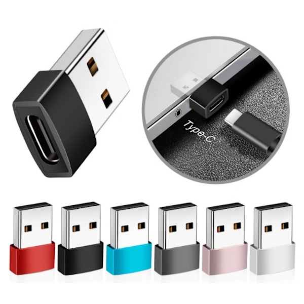 5-pakkaus musta USB C naaras - USB uros -sovitin, nopea lataus ja