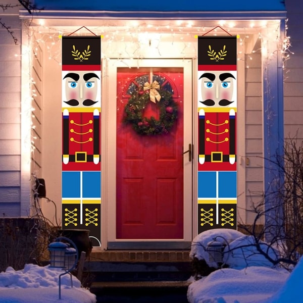 Sæt med 2 nøddeknækker julebannere dekoration til hoveddøren,