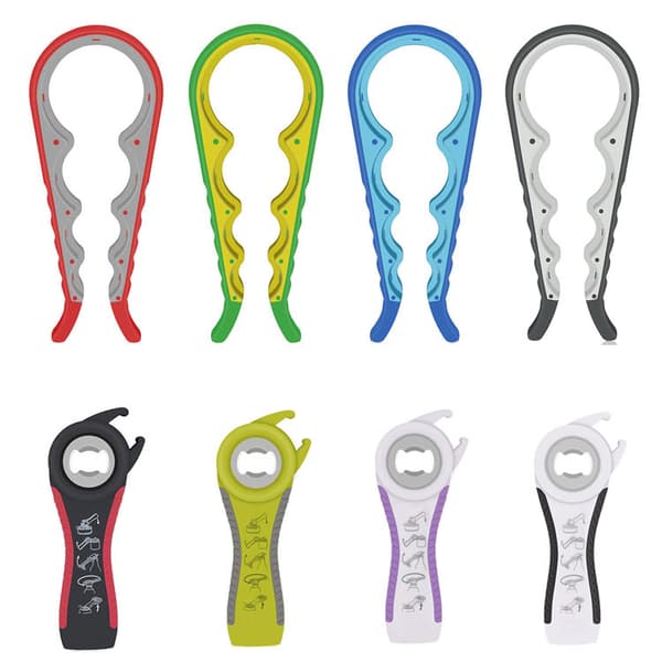 Röd flasköppnare (2-pack), 5 i 1 multifunktionsflasköppnare,