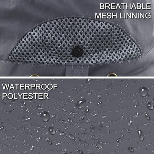 Solhatt Anti-UV UPF 50+ Utomhus Fiskehatt Bred Brätte Fiske (Grå) F