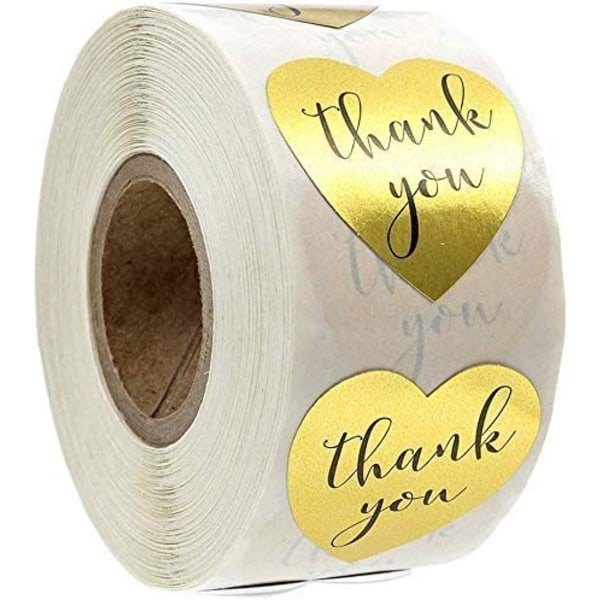 500Pcs Thank You Stickers Roll Heart Shape Adhesive Labels Gold