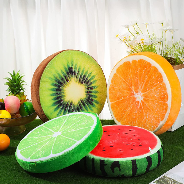 4 stk. 15,7 tommer runde frugtpuder fyldte pyntepuder 3D Wat
