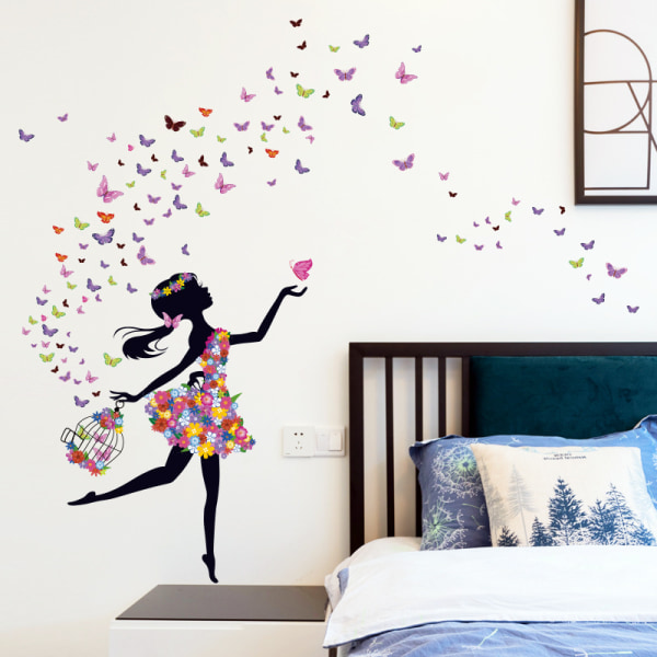 Romanttinen tanssityttö Flower Fairy Butterfly irrotettava seinäpuikko