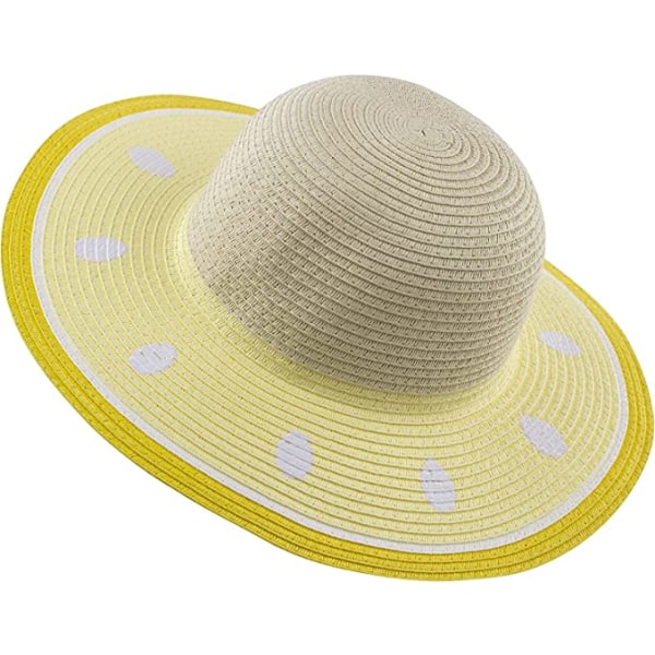Yellow-Girls stråhatter, Kids Summer Sun Hat for Beach Travel Hei