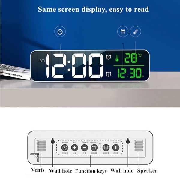 LED Digital Väckarklocka Snooze Temperatur Datum Visning USB