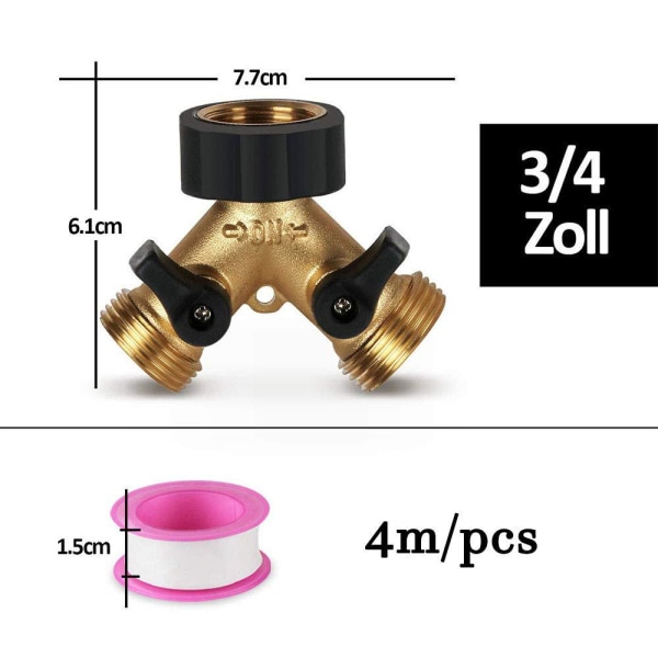 2-vejs messinghane til haveslange, 3/4\" hane Y-splitter