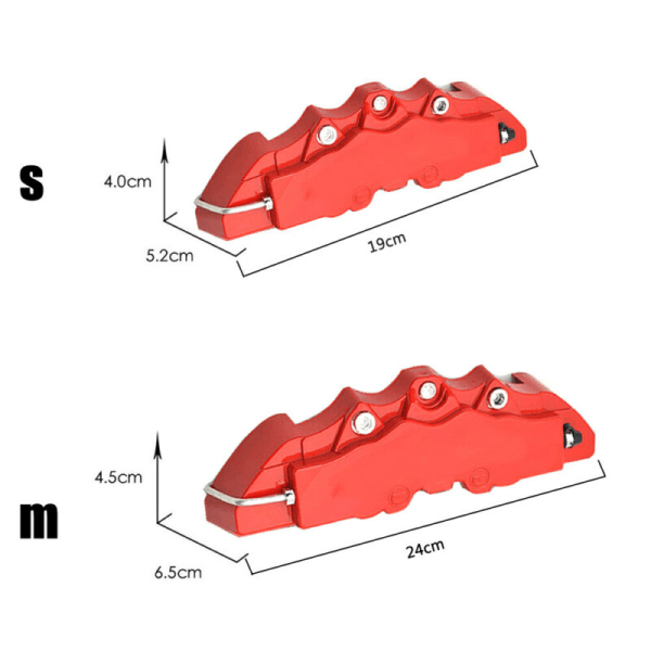 4x skivebremsecaliper-dæksler til biler for- og bagsæt Rød 3D-stil A