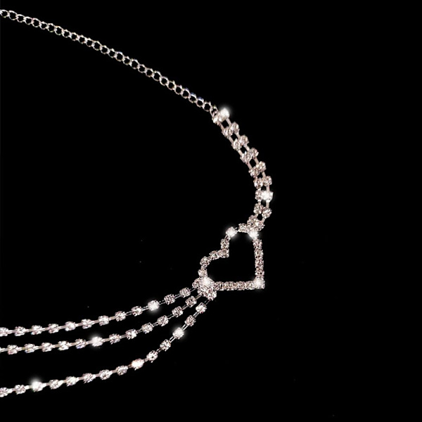 Sølv - Hjerteformet Rhinestone Midjekjede, Justerbar, for Kvinner