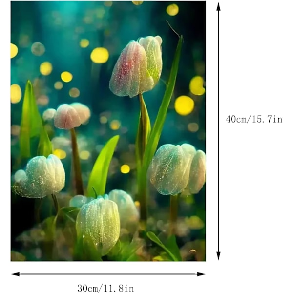 30x40cm, Vit knopp 5d diamantmålad strassbroderi canva