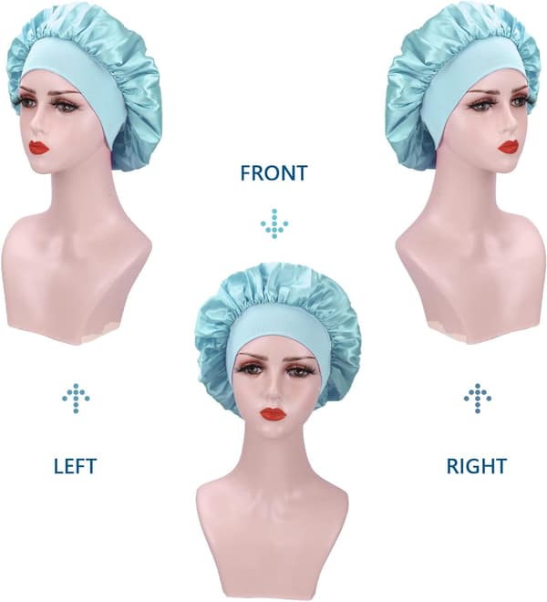 (Sort+Lys Grøn) 2 Stykker Silke Hår Bonnet Nat, Satin Bonnet til Kvinder, Blød Elastisk Bånd Satin Bonnet, Silke Nat C