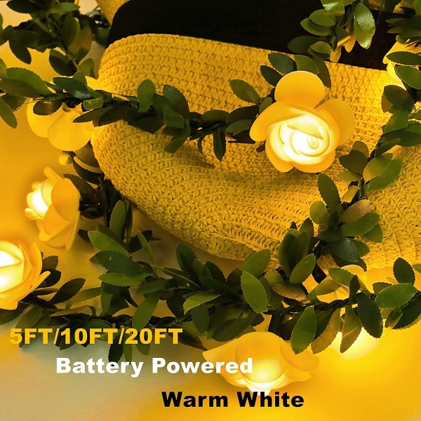40 LED 19,8 fots rose stokk string lampe, varm hvit, batteri