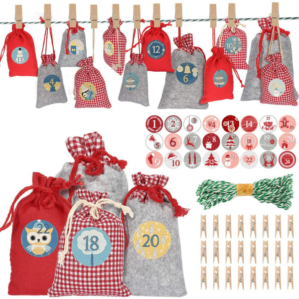 Advent Calendar Bag, 24 Pieces DIY Fillable Advent Calendar Chris