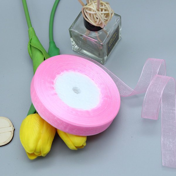 Kiinteä Organza-nauha 1 Rulla 50 Jaardia Käsityö Jousi Juhla Koriste Pakkaus Nauhat (vaaleanpunainen, 1/2\"(12mm))
