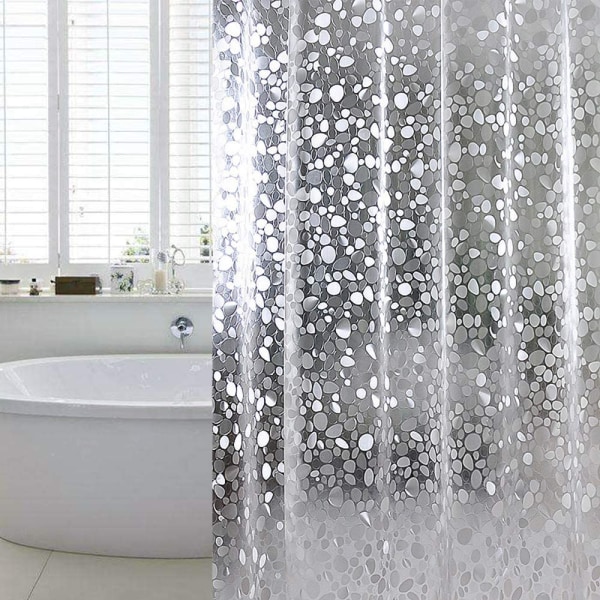 Bathroom Shower Curtain, Transparent 3D Pebble, Water Washable, M